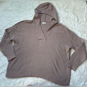 Aerie Cozy Knit Hooded Sweater in Taupe